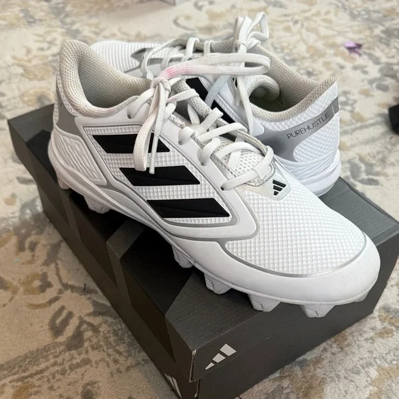 Adidas Woman White & Black SZ 9 Softball Cleats Good Condition small pink marks - Picture 1 of 6